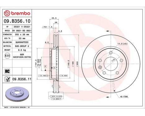 Bromsskiva COATED DISC LINE 09.B356.11 Brembo, bild 3