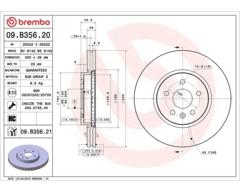 Bromsskiva COATED DISC LINE 09.B356.21 Brembo, bild 3
