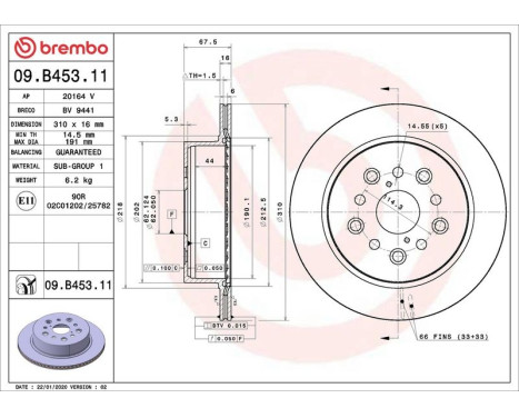 Bromsskiva COATED DISC LINE 09.B453.11 Brembo, bild 2