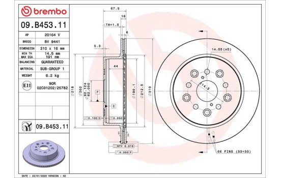 Bromsskiva COATED DISC LINE 09.B453.11 Brembo, bild 2