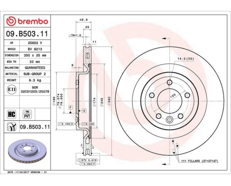 Bromsskiva COATED DISC LINE 09.B503.11 Brembo, bild 3