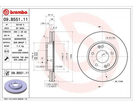 Bromsskiva COATED DISC LINE 09.B551.11 Brembo