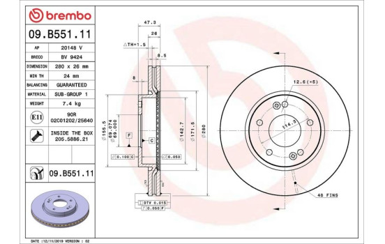 Bromsskiva COATED DISC LINE 09.B551.11 Brembo, bild 2
