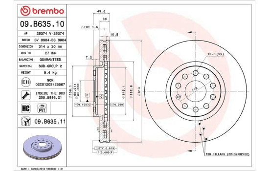 Bromsskiva COATED DISC LINE 09.B635.11 Brembo, bild 3