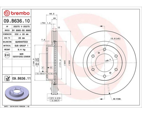 Bromsskiva COATED DISC LINE 09.B636.11 Brembo, bild 3