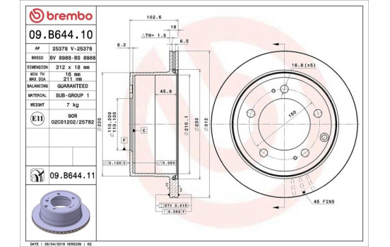 Bromsskiva COATED DISC LINE 09.B644.11 Brembo, bild 2