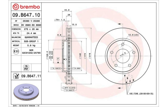 Bromsskiva COATED DISC LINE 09.B647.11 Brembo, bild 3