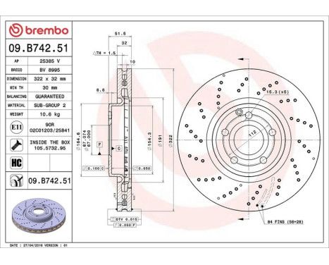 Bromsskiva COATED DISC LINE 09.B742.51 Brembo, bild 3