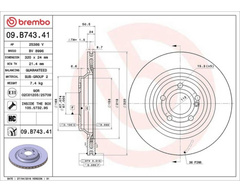 Bromsskiva COATED DISC LINE 09.B743.41 Brembo, bild 3