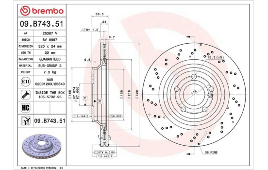 Bromsskiva COATED DISC LINE 09.B743.51 Brembo, bild 3