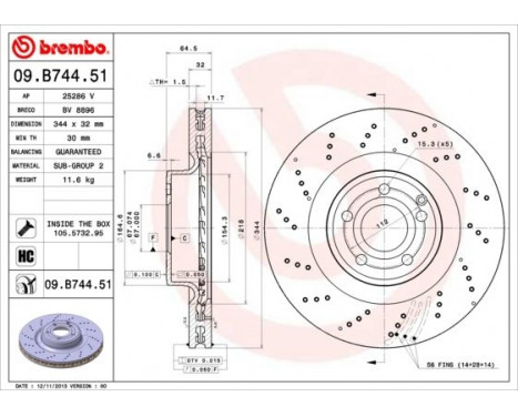 Bromsskiva COATED DISC LINE 09.B744.51 Brembo, bild 2