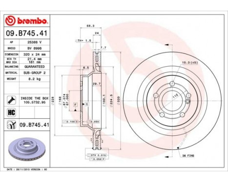 Bromsskiva COATED DISC LINE 09.B745.41 Brembo, bild 2
