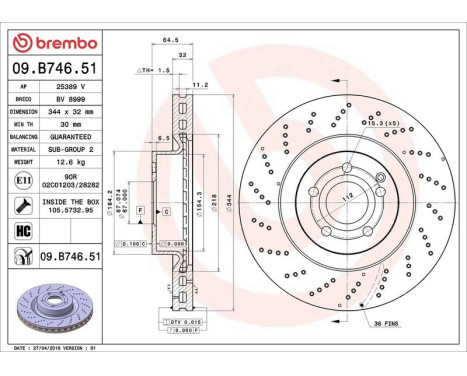 Bromsskiva COATED DISC LINE 09.B746.51 Brembo, bild 3