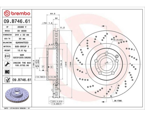 Bromsskiva COATED DISC LINE 09.B746.61 Brembo, bild 3