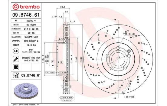 Bromsskiva COATED DISC LINE 09.B746.61 Brembo, bild 2