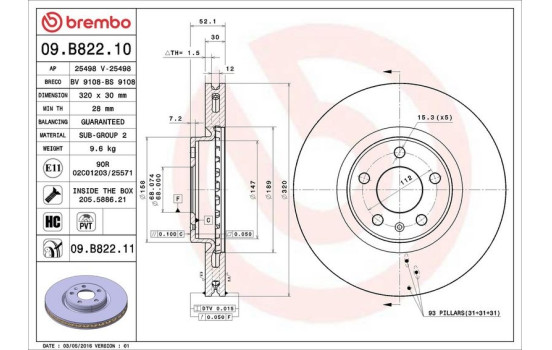 Bromsskiva COATED DISC LINE 09.B822.11 Brembo, bild 2