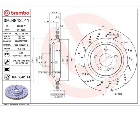 Bromsskiva COATED DISC LINE 09.B842.41 Brembo, bild 3