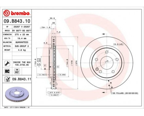 Bromsskiva COATED DISC LINE 09.B843.11 Brembo, bild 2
