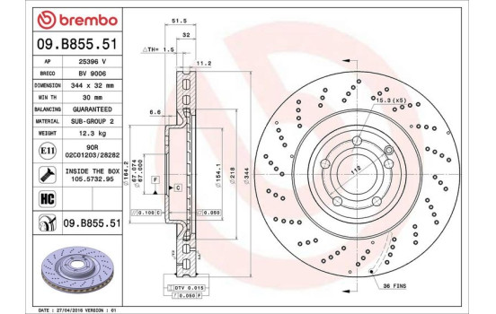 Bromsskiva COATED DISC LINE 09.B855.51 Brembo, bild 2