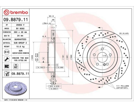 Bromsskiva COATED DISC LINE 09.B879.11 Brembo, bild 3