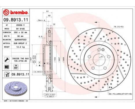Bromsskiva COATED DISC LINE 09.B913.11 Brembo, bild 2