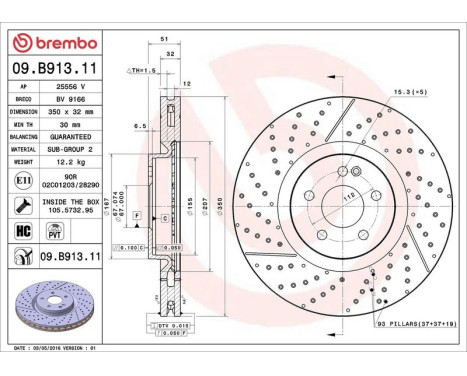 Bromsskiva COATED DISC LINE 09.B913.11 Brembo, bild 3