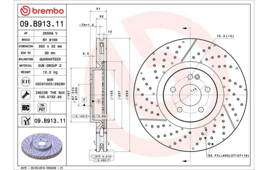 Bromsskiva COATED DISC LINE 09.B913.11 Brembo, bild 2