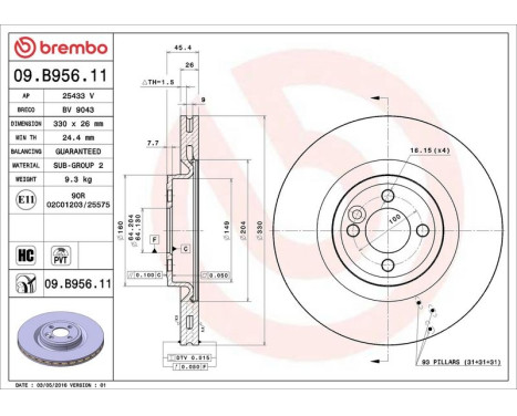 Bromsskiva COATED DISC LINE 09.B956.11 Brembo, bild 3