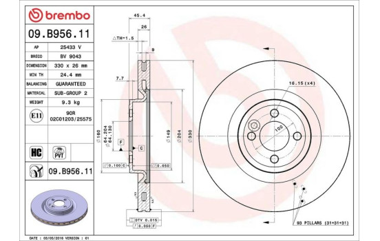Bromsskiva COATED DISC LINE 09.B956.11 Brembo, bild 2
