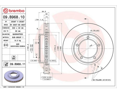 Bromsskiva COATED DISC LINE 09.B968.11 Brembo, bild 3