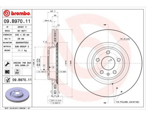 Bromsskiva COATED DISC LINE 09.B970.11 Brembo, bild 2