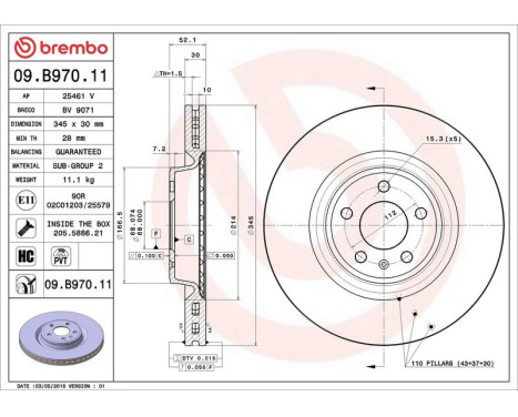 Bromsskiva COATED DISC LINE 09.B970.11 Brembo, bild 3