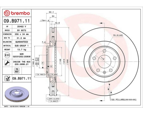 Bromsskiva COATED DISC LINE 09.B971.11 Brembo, bild 3