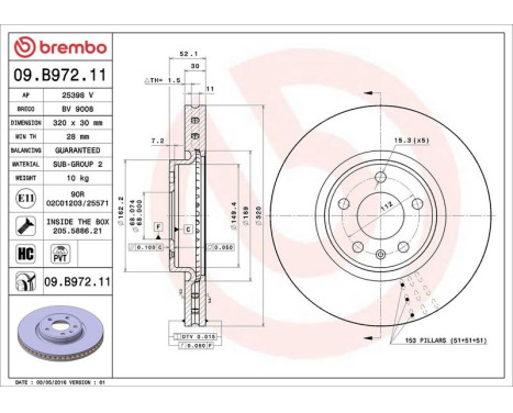 Bromsskiva COATED DISC LINE 09.B972.11 Brembo, bild 3
