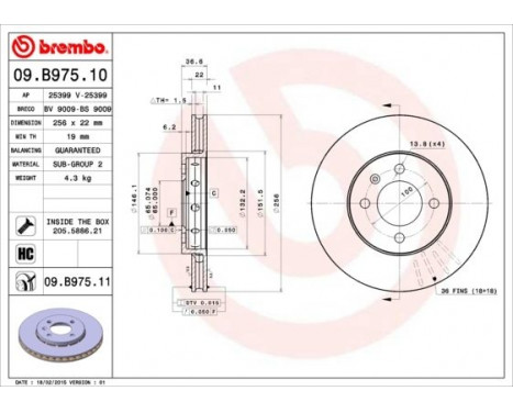 Bromsskiva COATED DISC LINE 09.B975.11 Brembo, bild 2