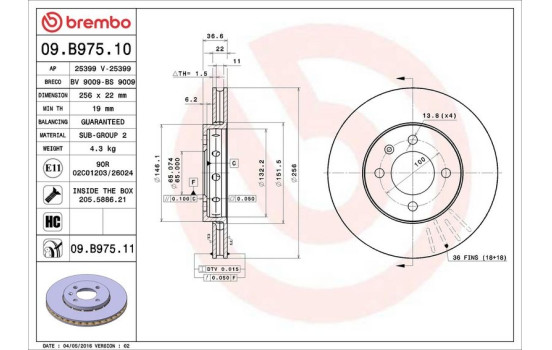 Bromsskiva COATED DISC LINE 09.B975.11 Brembo, bild 3