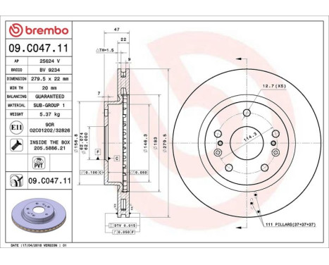 Bromsskiva COATED DISC LINE 09.C047.11 Brembo, bild 3