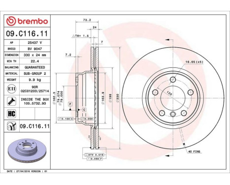 Bromsskiva COATED DISC LINE 09.C116.11 Brembo, bild 3