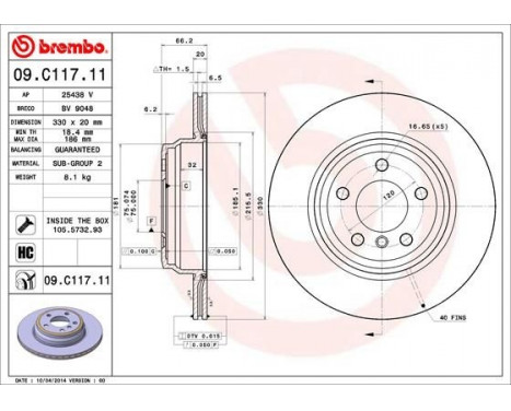 Bromsskiva COATED DISC LINE 09.C117.11 Brembo, bild 2