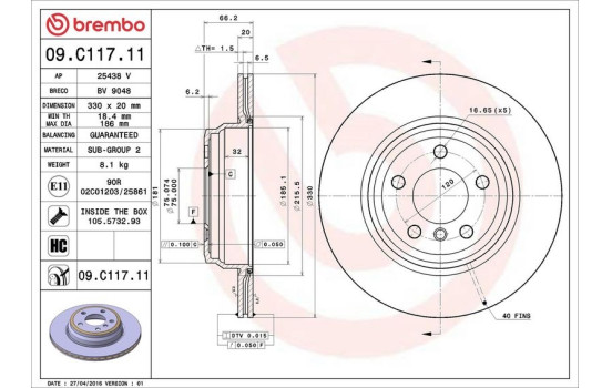 Bromsskiva COATED DISC LINE 09.C117.11 Brembo, bild 3