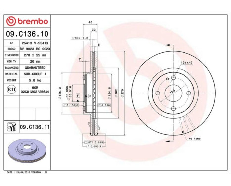 Bromsskiva COATED DISC LINE 09.C136.11 Brembo, bild 3