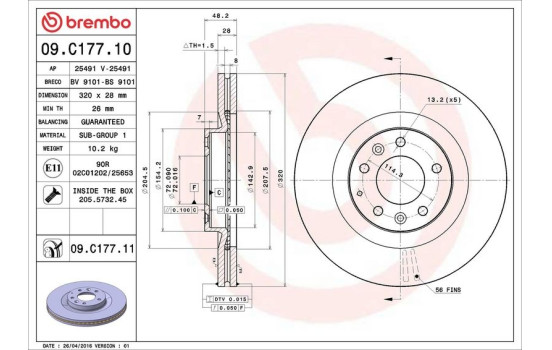 Bromsskiva COATED DISC LINE 09.C177.11 Brembo, bild 2