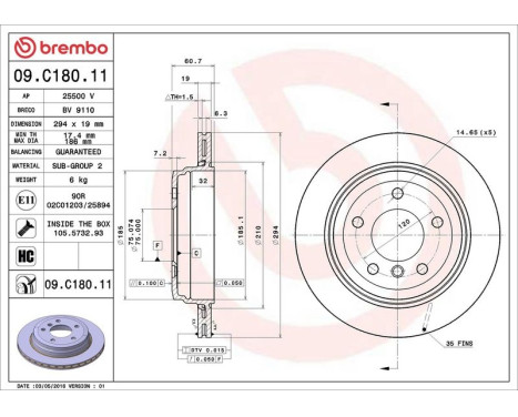 Bromsskiva COATED DISC LINE 09.C180.11 Brembo, bild 3