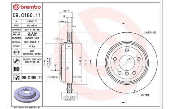 Bromsskiva COATED DISC LINE 09.C180.11 Brembo, bild 3