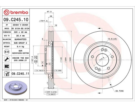 Bromsskiva COATED DISC LINE 09.C245.11 Brembo, bild 3