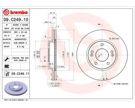 Bromsskiva COATED DISC LINE 09.C249.11 Brembo, bild 2