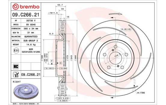 Bromsskiva COATED DISC LINE 09.C266.21 Brembo, bild 2