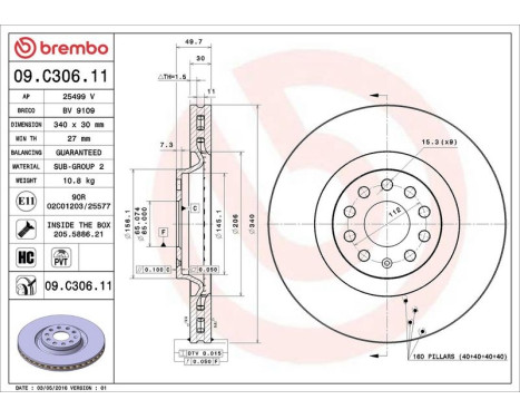 Bromsskiva COATED DISC LINE 09.C306.11 Brembo, bild 3