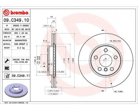 Bromsskiva COATED DISC LINE 09.C349.11 Brembo, bild 2