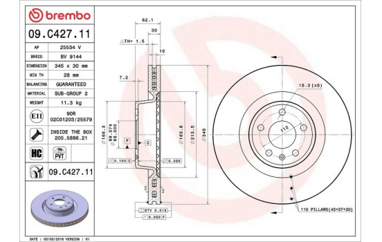 Bromsskiva COATED DISC LINE 09.C427.11 Brembo, bild 2